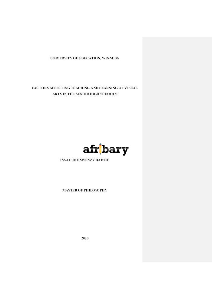 FACTORS AFFECTING TEACHING AND LEARNING OF VISUAL ARTS IN THE SENIOR ...