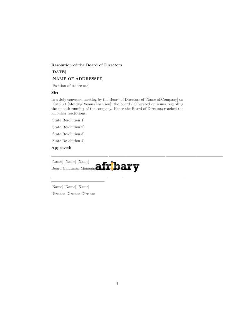 Board Resolution Letter Sample | Afribary Library
